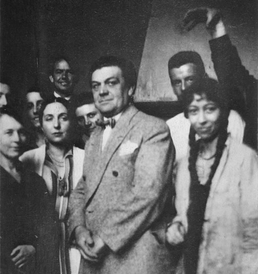 Alfred Jensen (rear, left) with Saidie May (foreground, left) and unidentified artists, Paris, c. 1930